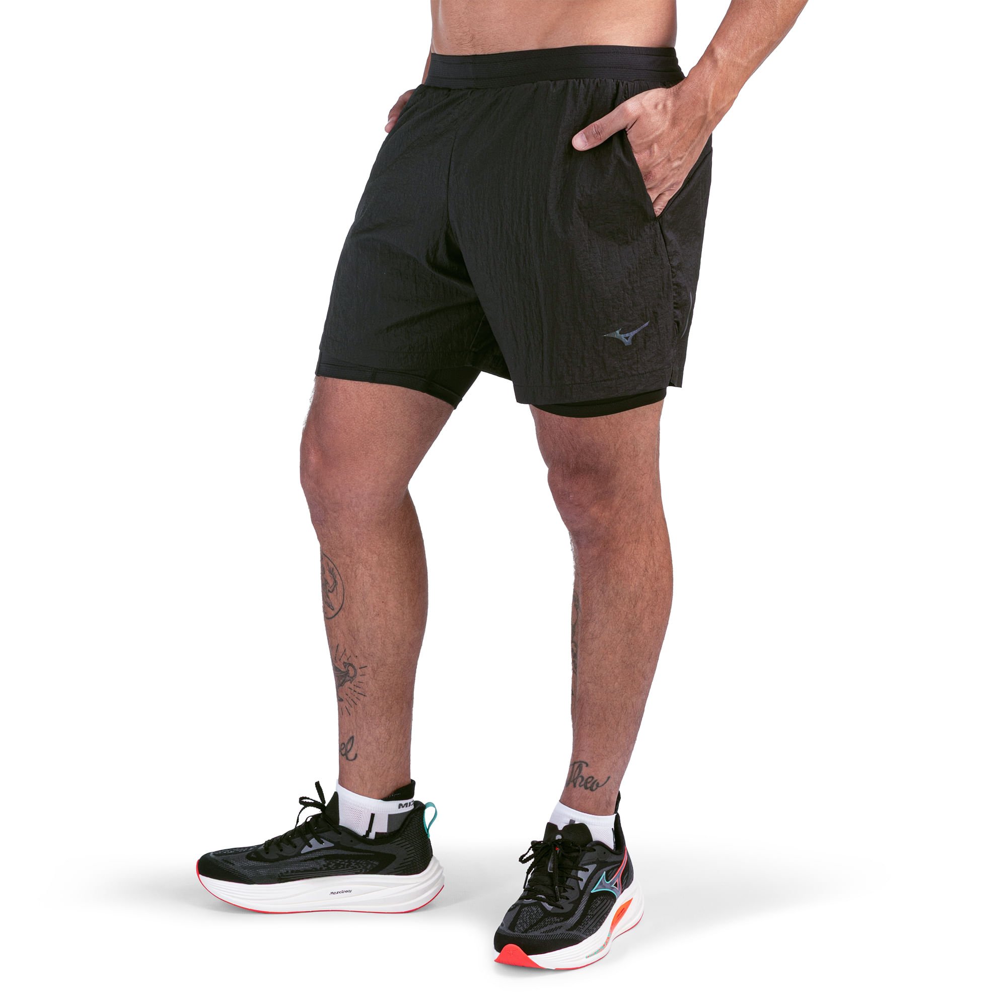 Shorts 2 em 1 de Corrida Mizuno High 3 Masculino Preto 2