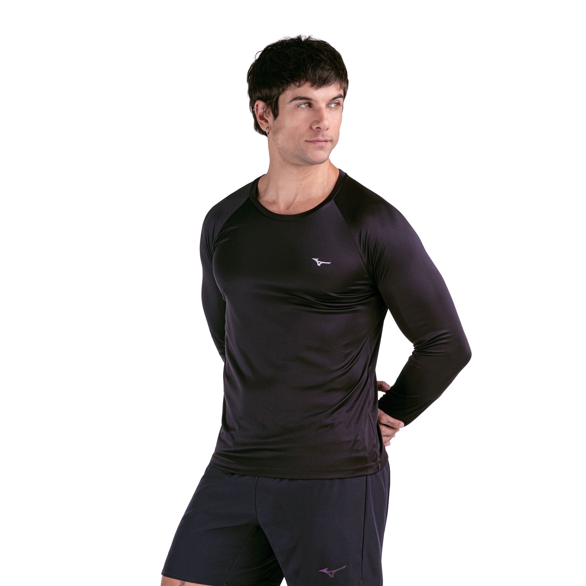 Camiseta Manga Longa de Corrida Mizuno Pro UV 2 Masculina Preto 2