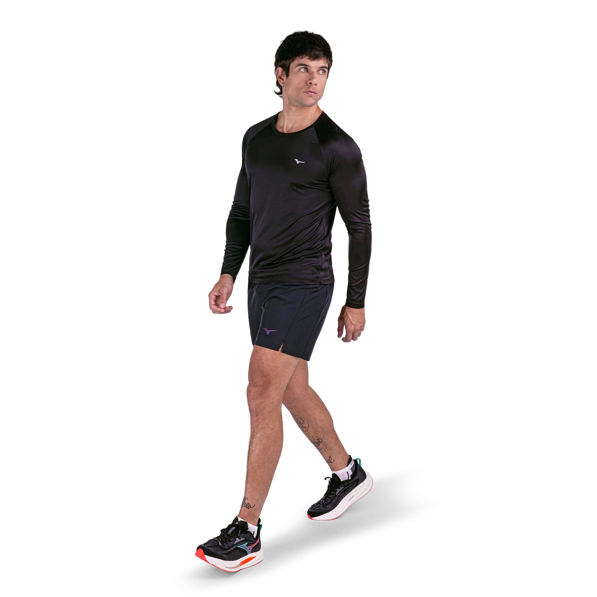 Camiseta Manga Longa de Corrida Mizuno Pro UV 2 Masculina Preto 4