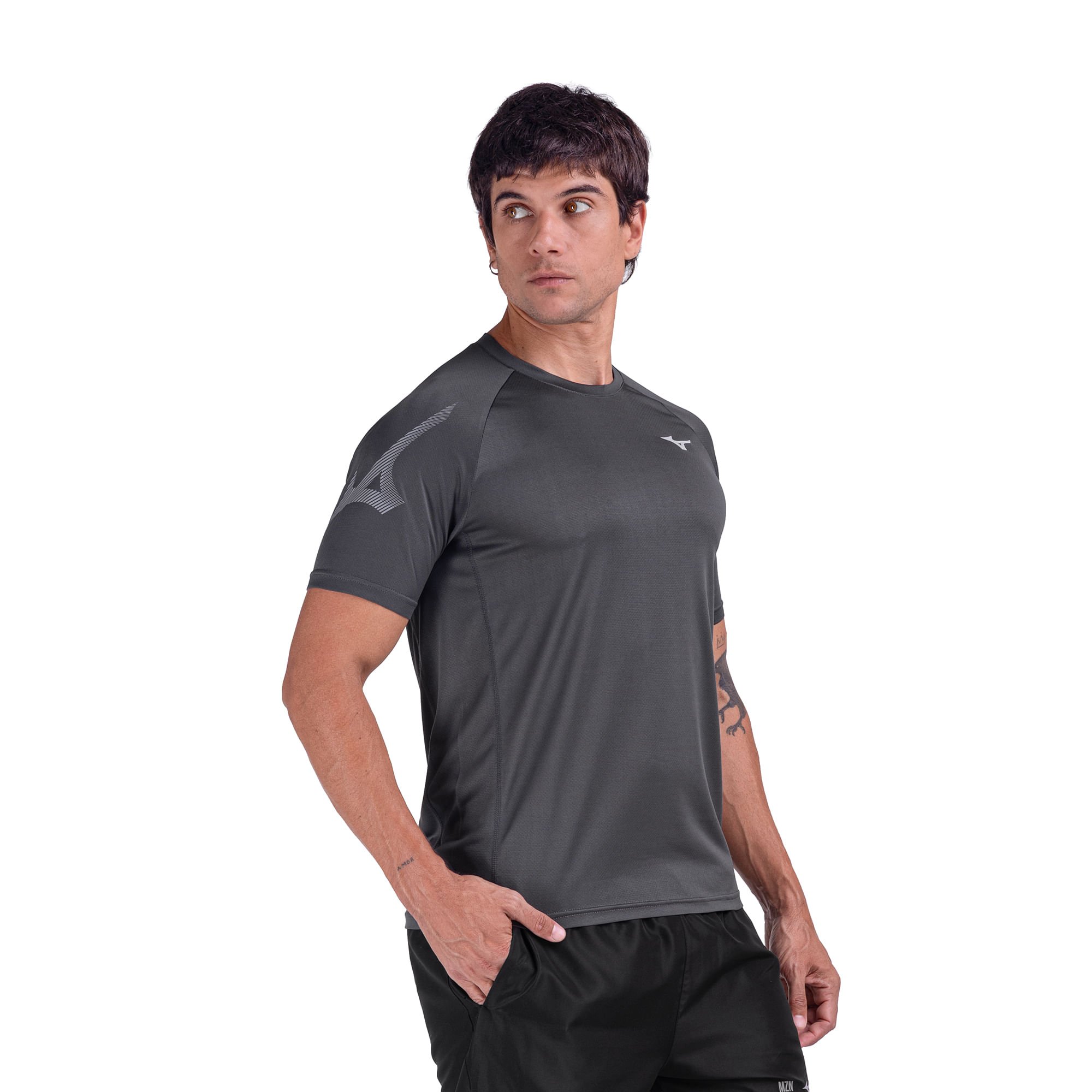 Camiseta de Corrida Mizuno Run Easy 6 Masculina Cinza 2