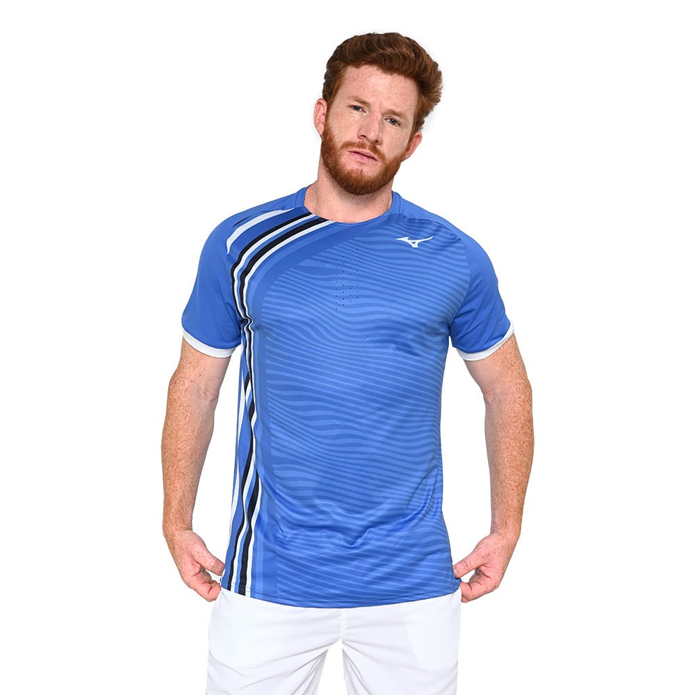 Camiseta de Tennis Mizuno Shadow Graphic Masculina Azul 2