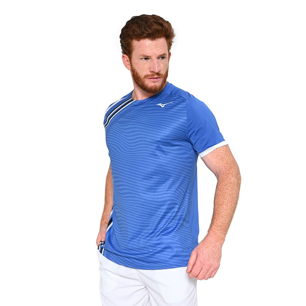 Camiseta de Tennis Mizuno Shadow Graphic Masculina Azul 3