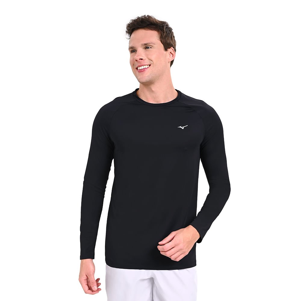 Camiseta Manga Longa de Treino Masculina Mizuno Pro Uv +50 Preto 2