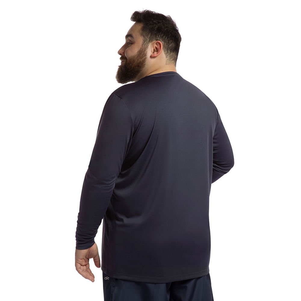 Camiseta Manga Longa Essential Olympikus Masculina Plus Size Azul Marinho 2