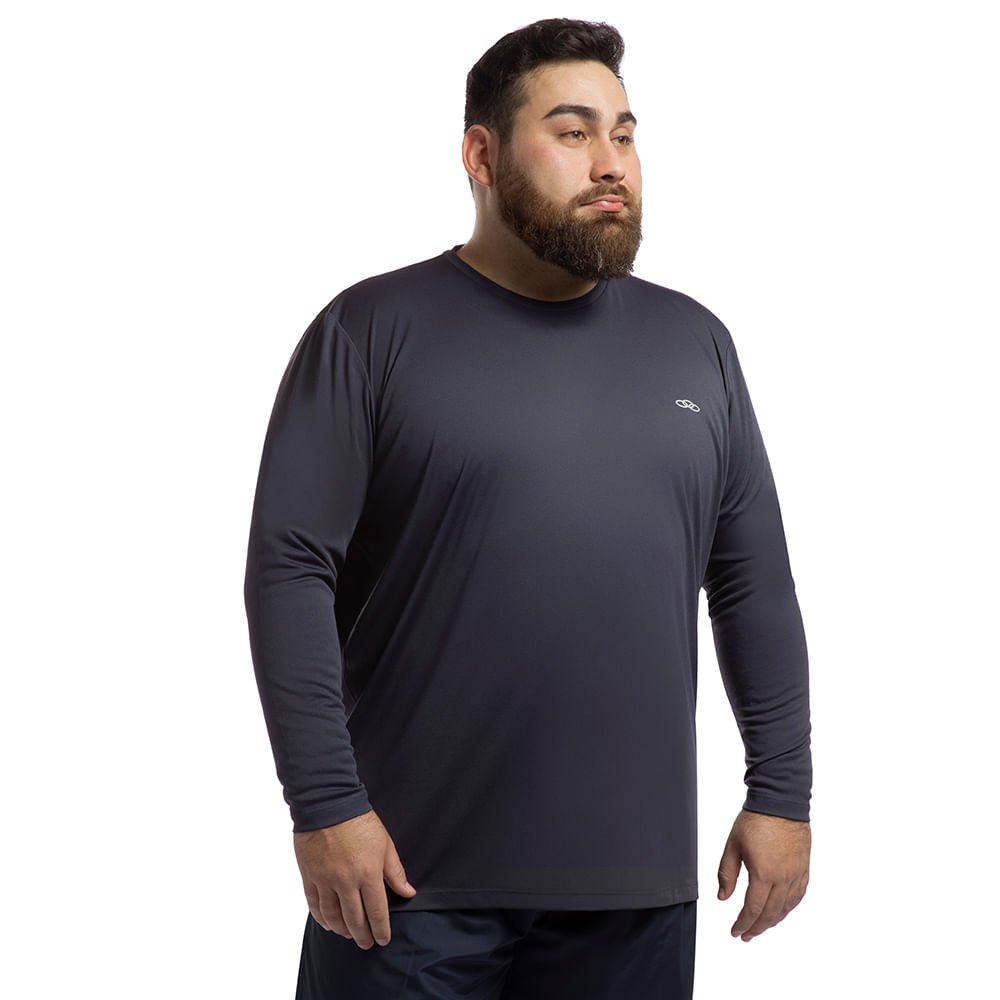 Camiseta Manga Longa Essential Olympikus Masculina Plus Size Azul Marinho 3