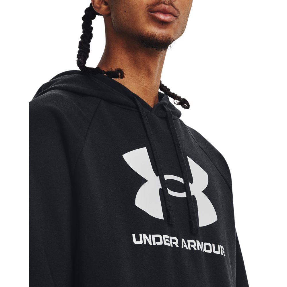 Blusa Masculina Under Armour Rival Fleece Hoodie Big Logo Preto 3