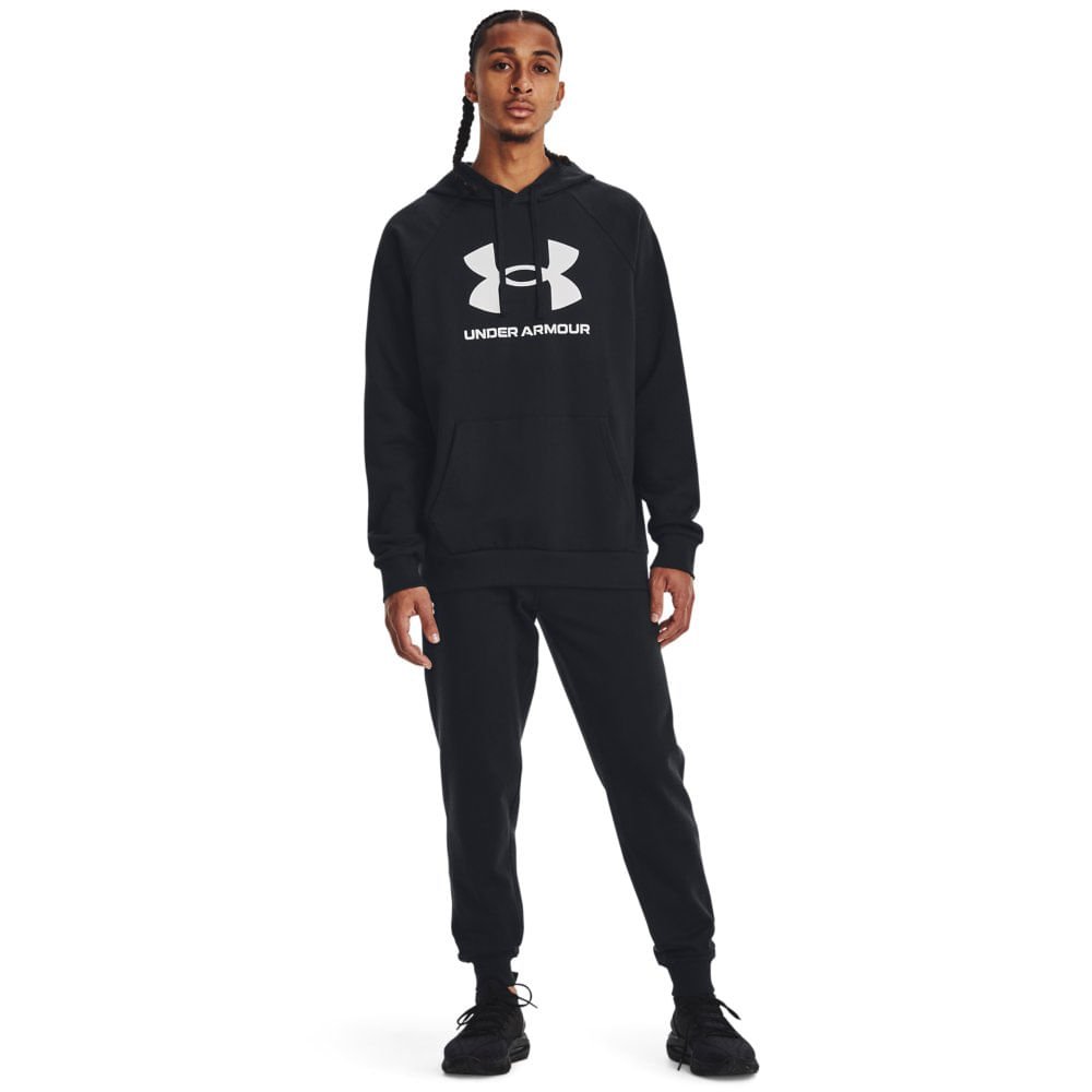 Blusa Masculina Under Armour Rival Fleece Hoodie Big Logo Preto 4