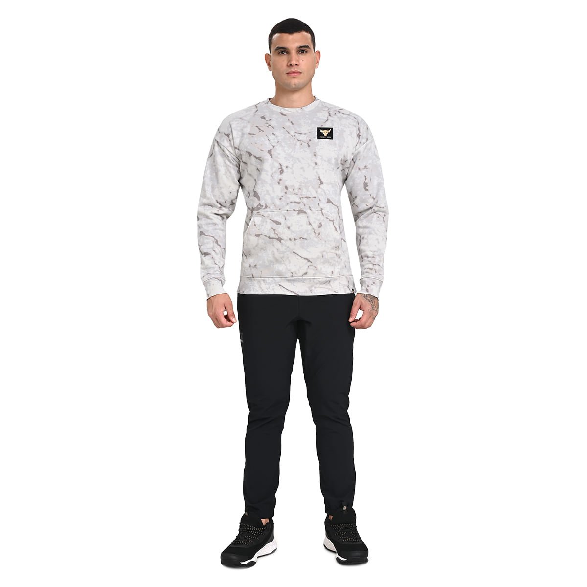 Camiseta Manga Longa de Treino Masculina Under Armour Project Rock Rival Fleece Branco 4