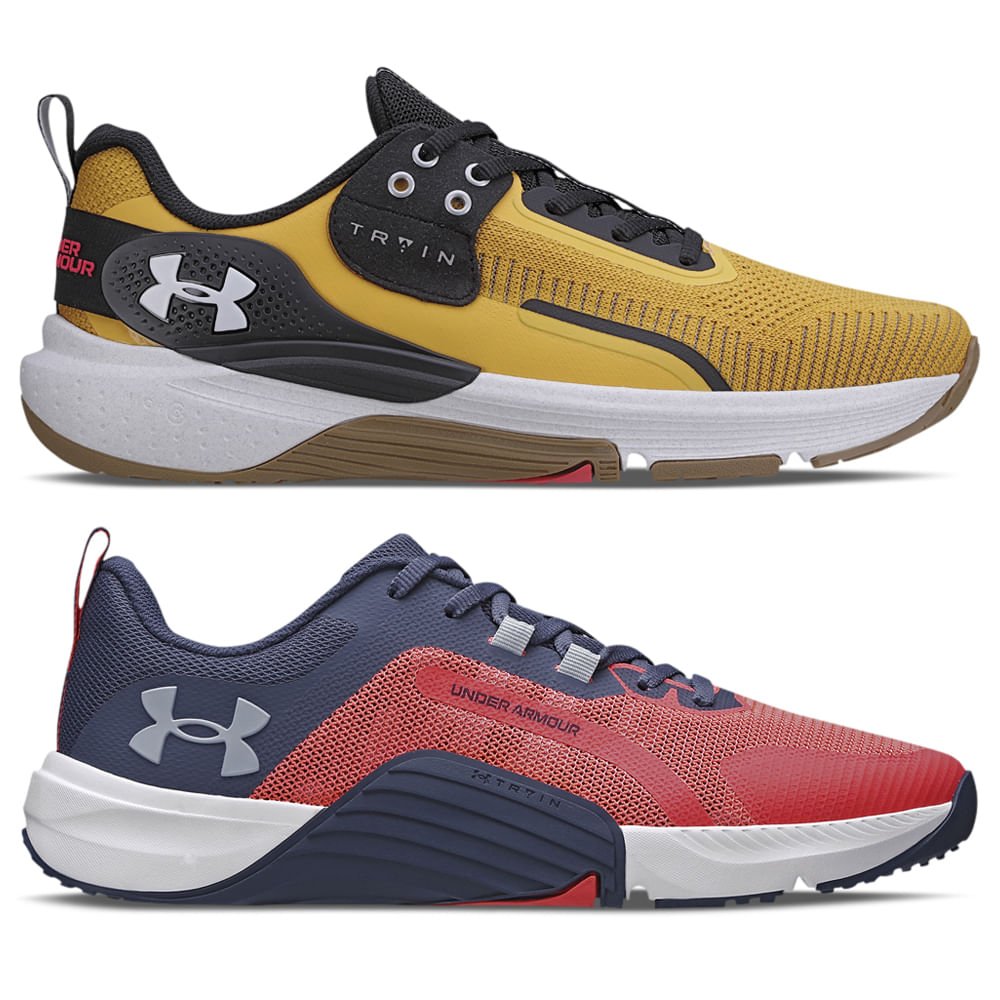 Kit 2 Tênis de treino Tribase Under Armour modelos Lift e Reps Amarelo/Vermelho 1