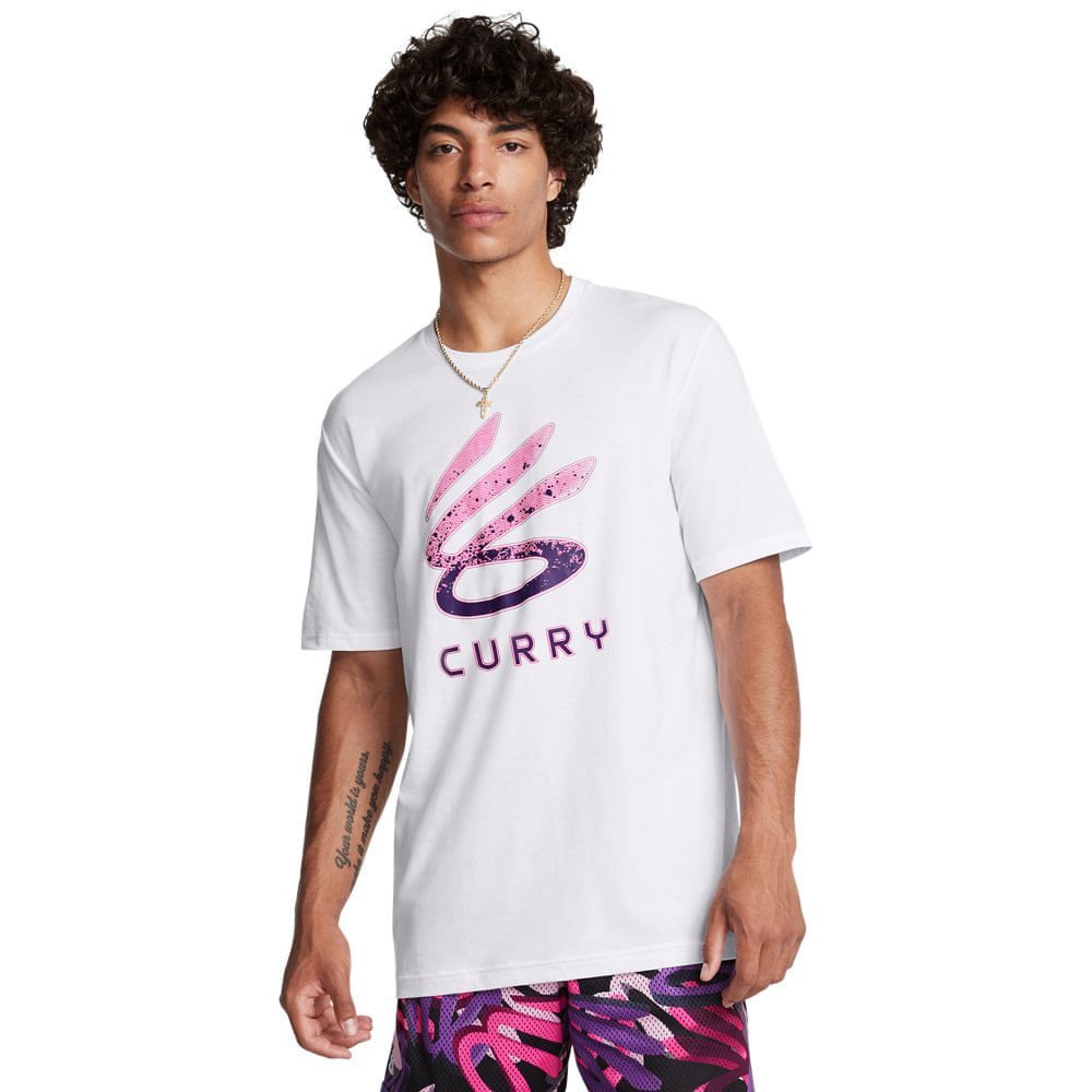 Camiseta de Basquete Masculina Under Armour Curry Logo Trend Branco 1