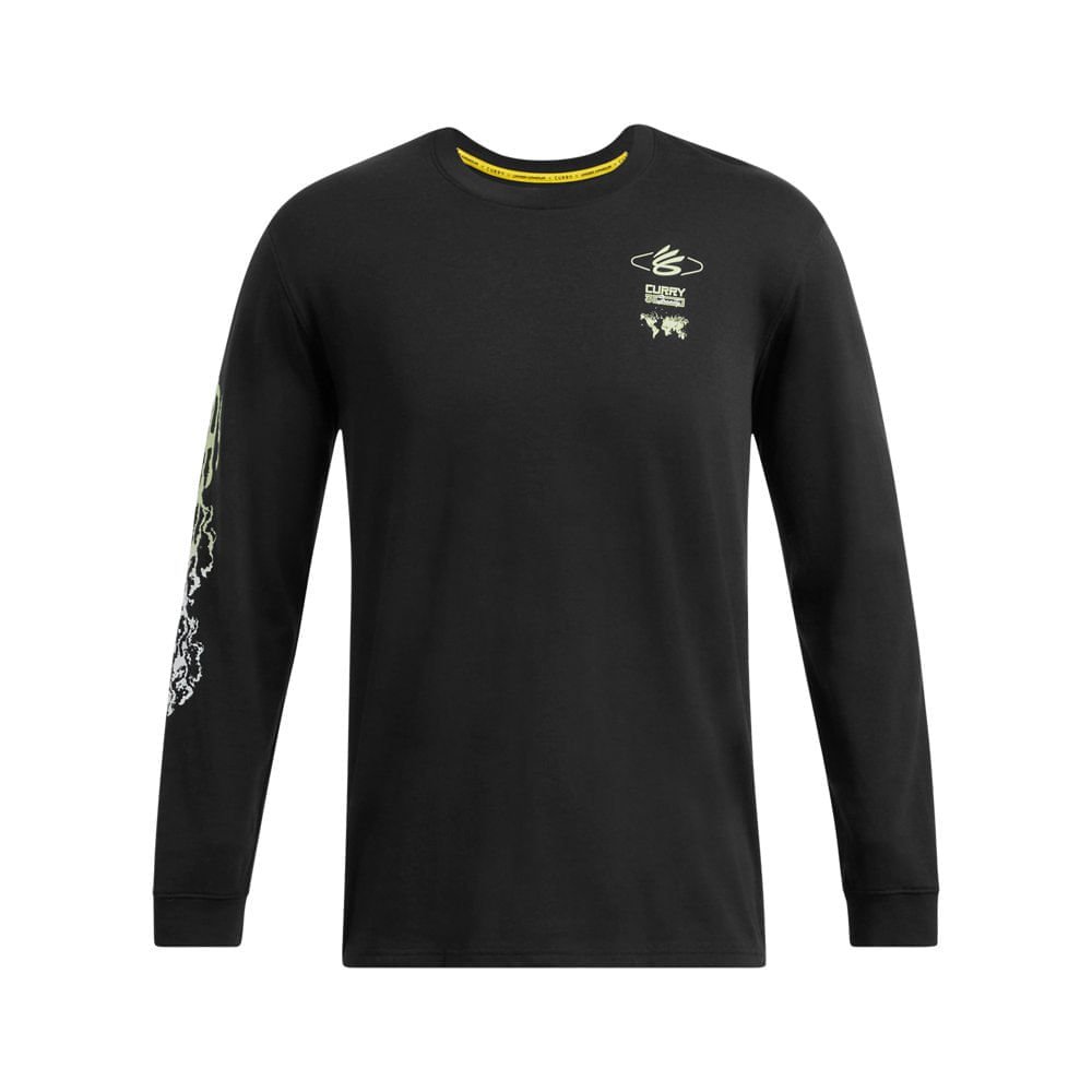 Camiseta de Basquete Manga Longa Masculina Under Armour Curry Verbiage Preto 3