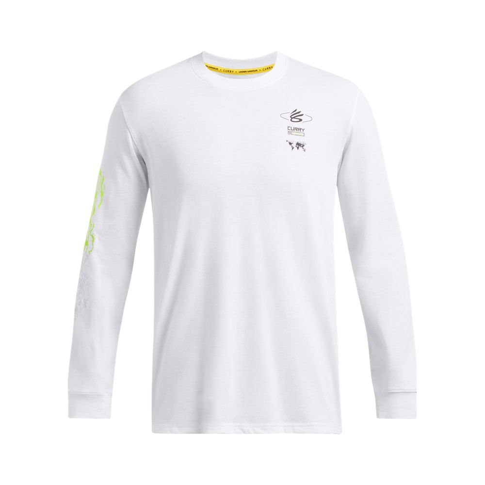 Camiseta de Basquete Manga Longa Masculina Under Armour Curry Verbiage Branco 5