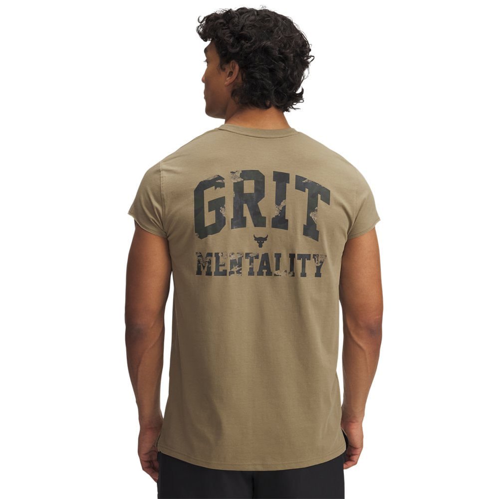 Camiseta Sportstyle Under Armour Project Rock Cap Sleeve Bege 8