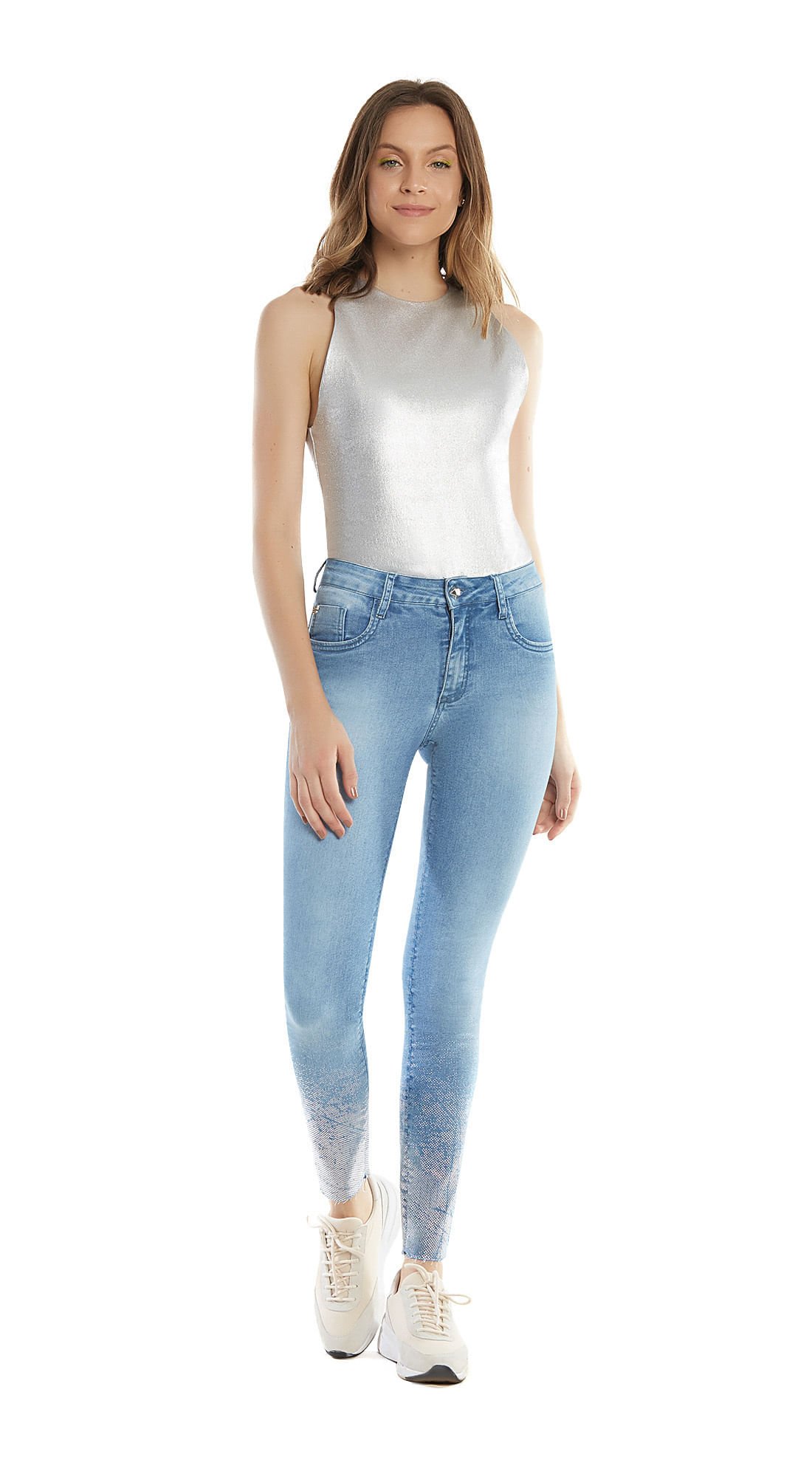 Calça Zinco Skinny Regular Cós Intermediário Com Foil Jeans