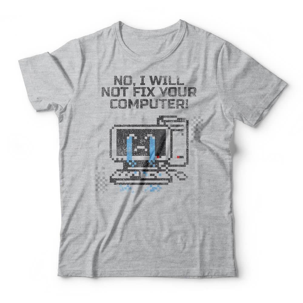 Camiseta Not Fix Your Computer Unissex Studio Geek Casual Mescla Cinza