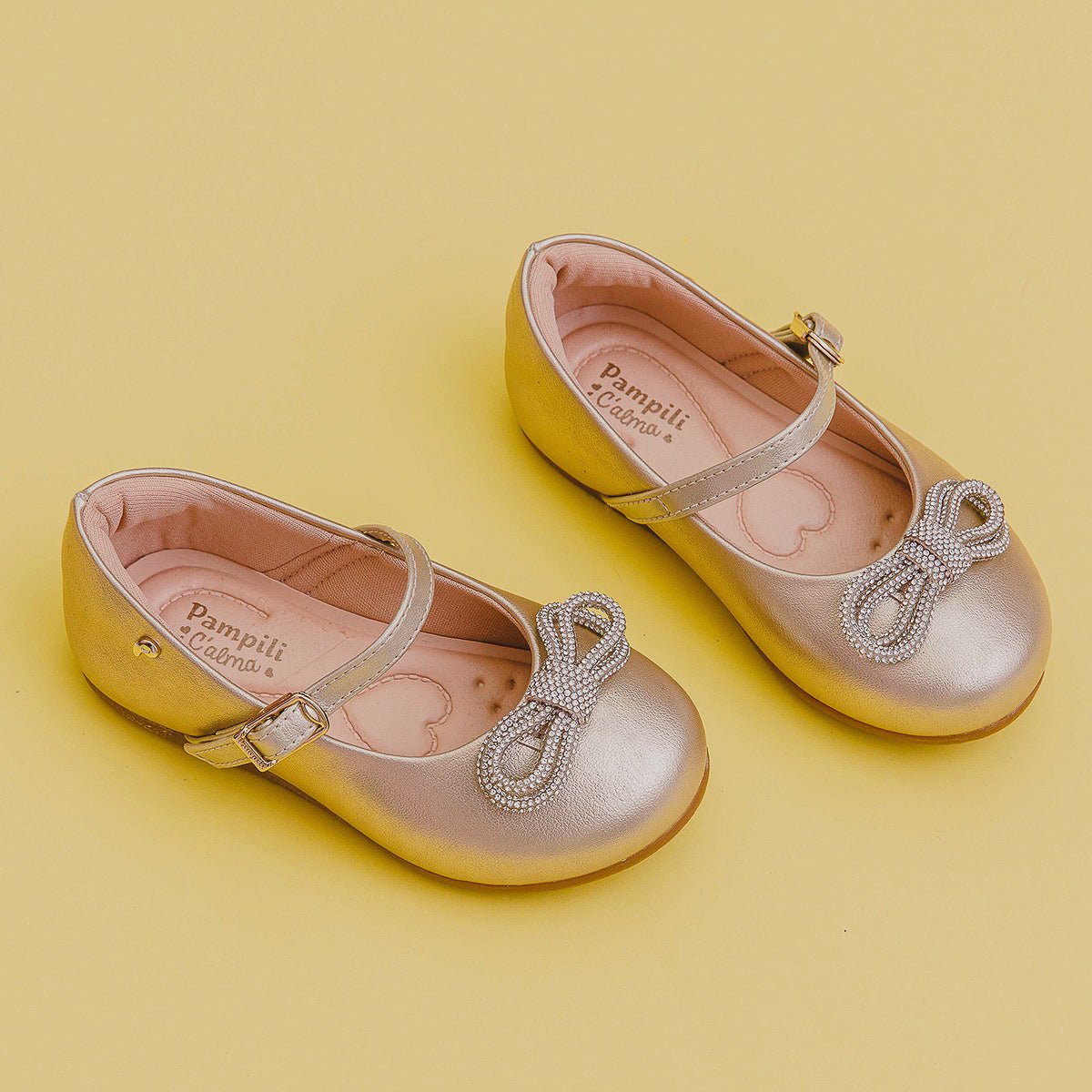 Sapato Infantil Pampili Mini Angel Laço de Strass Dourado Dourado 1