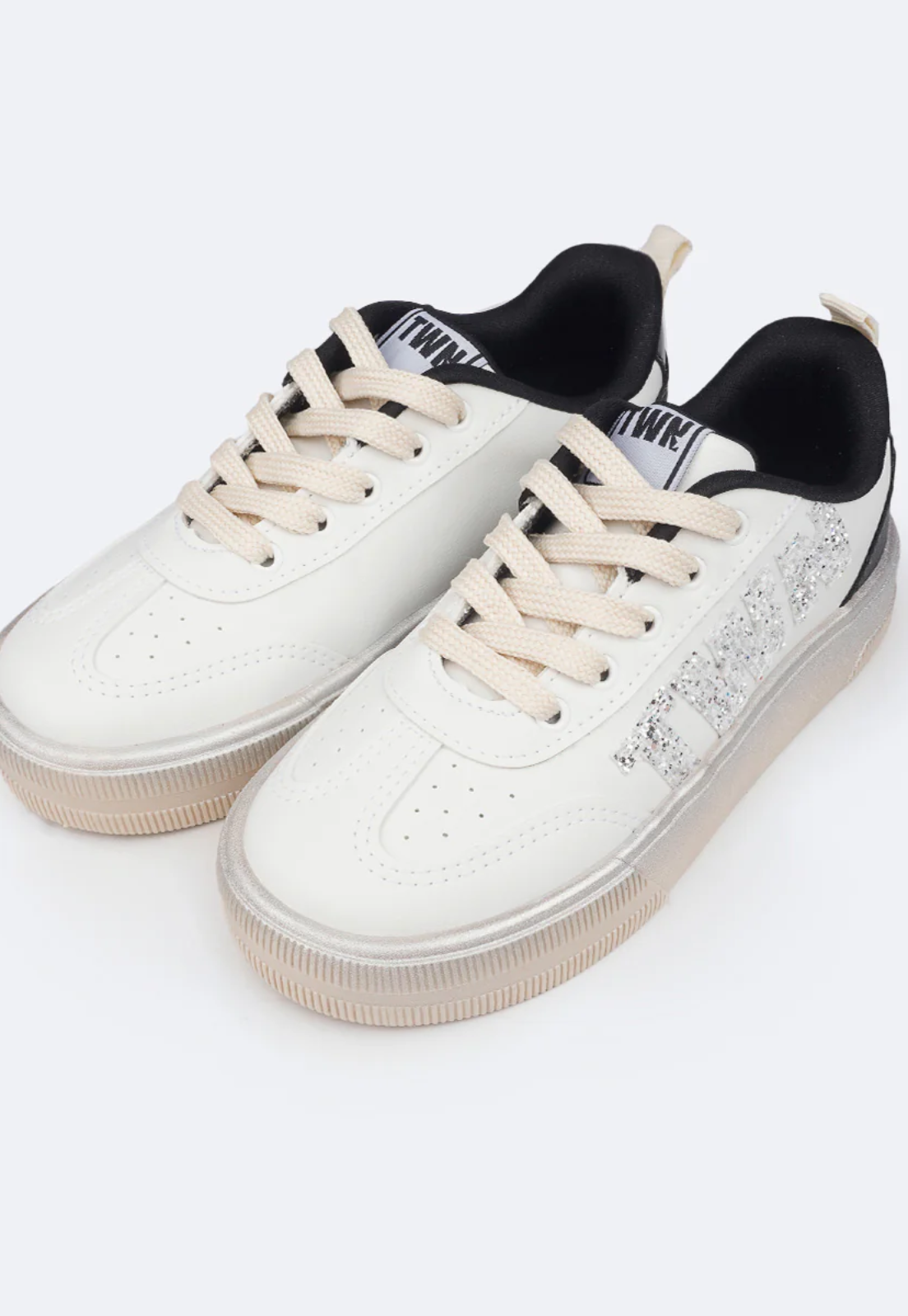 Tênis Feminino TWN 24 Glitter Flocado Branco e Preto Cinza 2