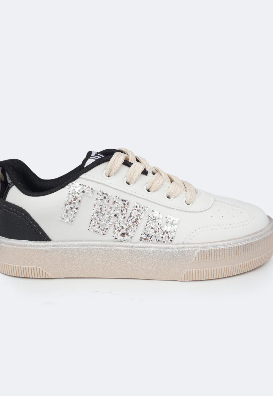 Tênis Feminino TWN 24 Glitter Flocado Branco e Preto Cinza 3