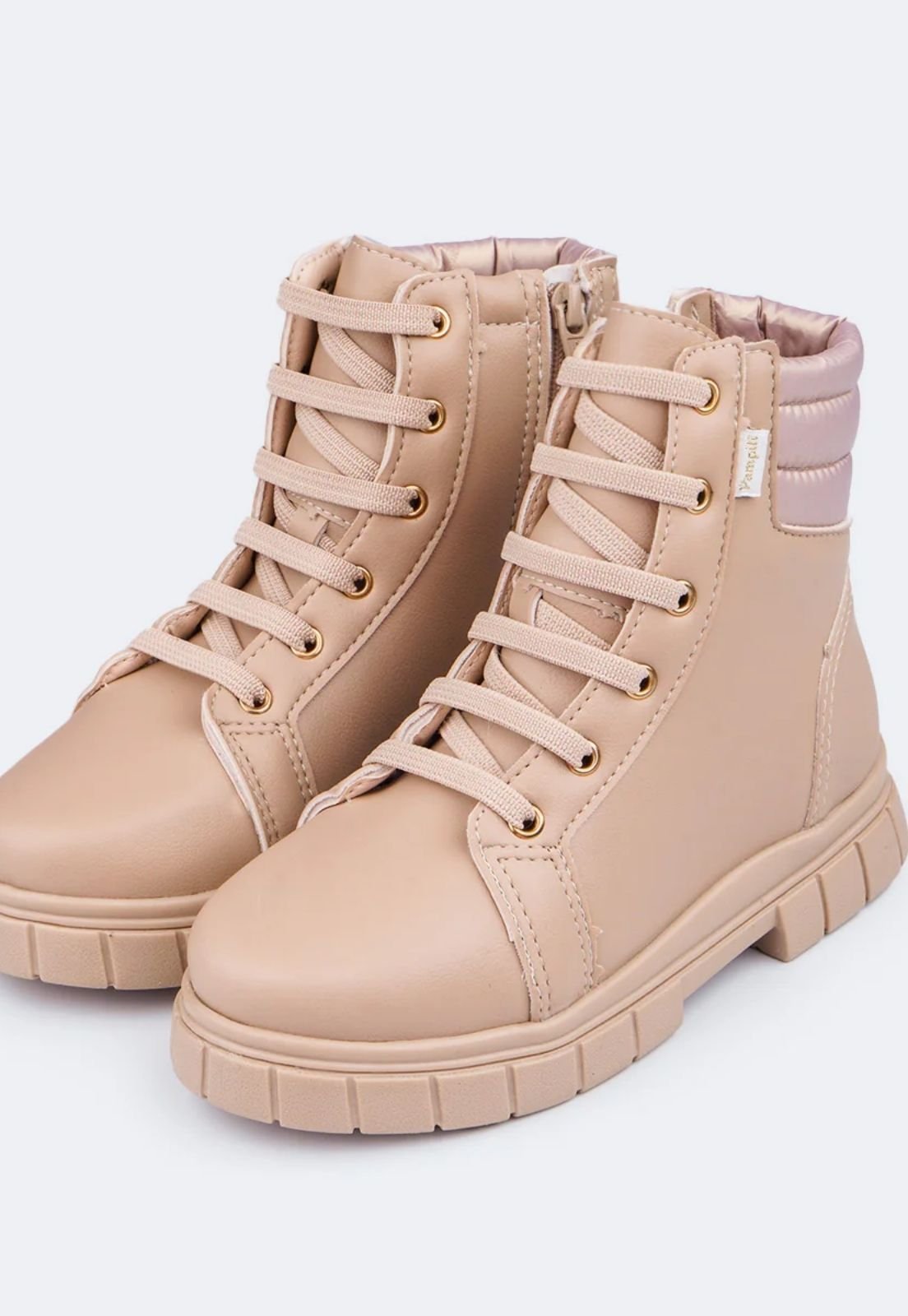 Bota Coturno Infantil Feminina Lucky Cano Baixo Comfy Bege Bege