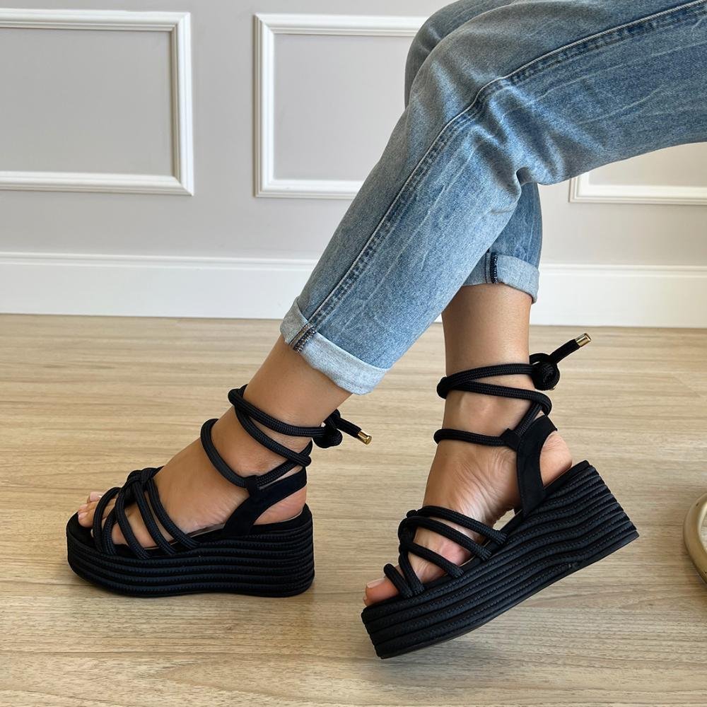 Thaila - Sandália Plataforma de Cordas Preto Preto 3