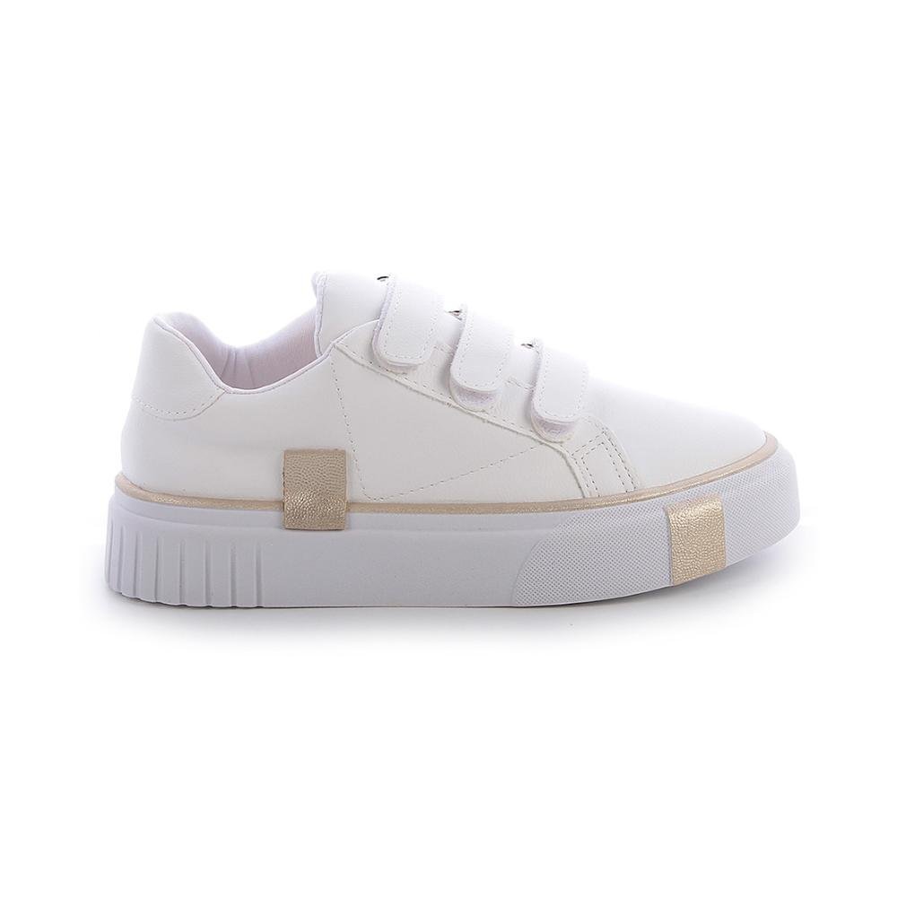 Tênis Flatform Dalila Branco e Dourado Branco 1