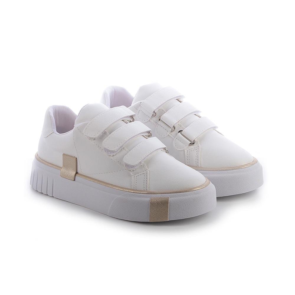 Tênis Flatform Dalila Branco e Dourado Branco 3