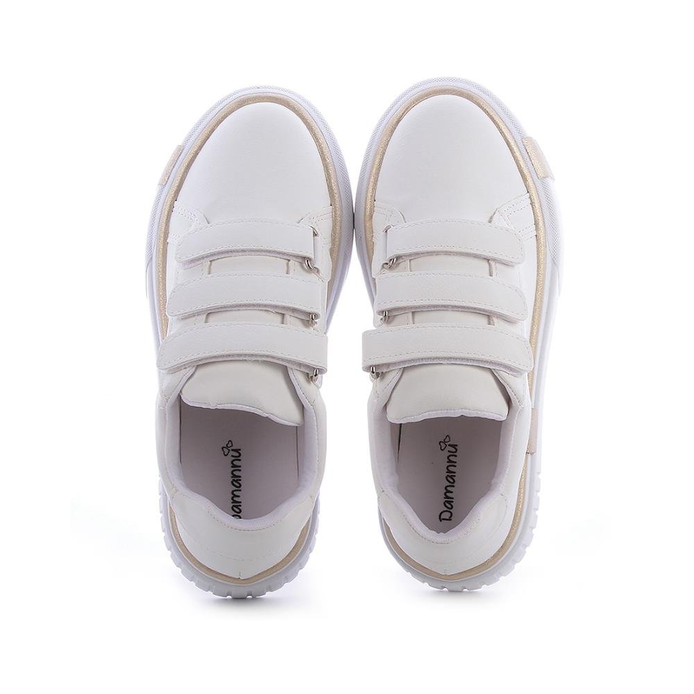 Tênis Flatform Dalila Branco e Dourado Branco 4