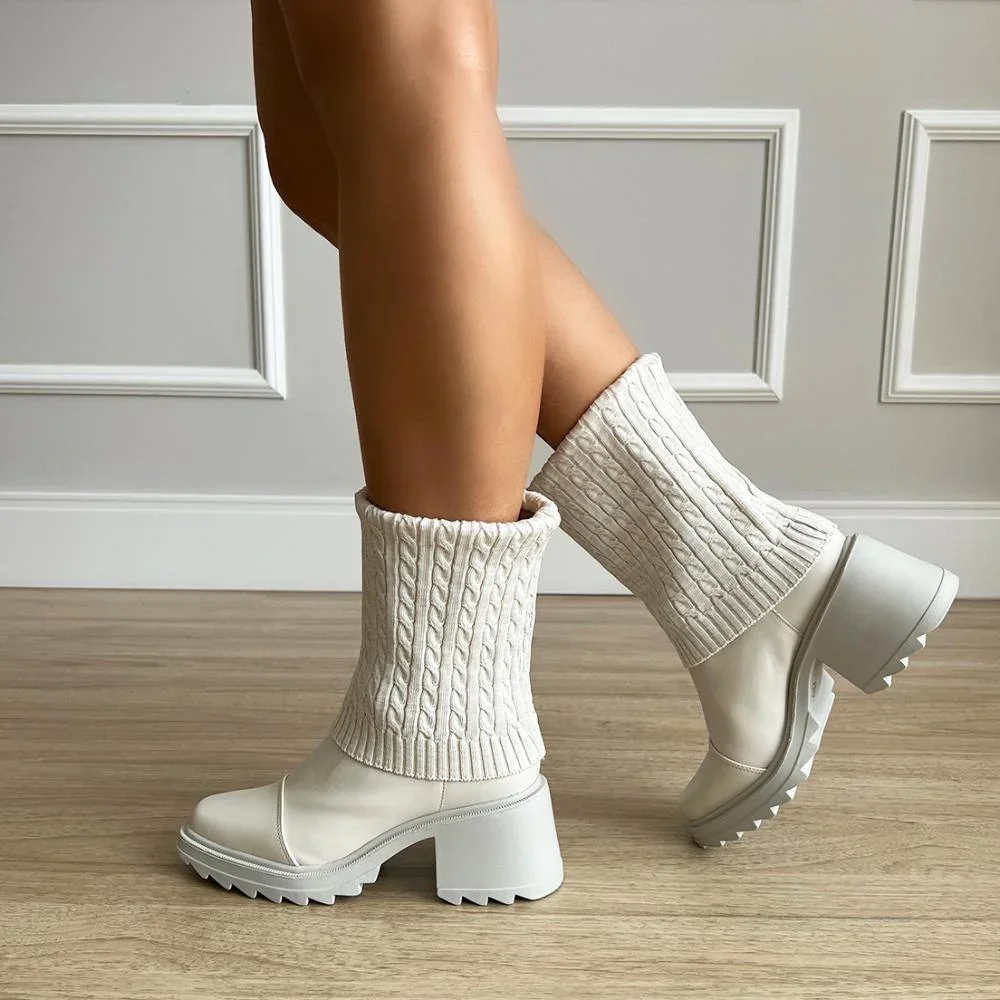 Bota Meia Betina Off White Bege 4