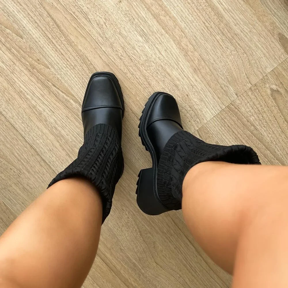 Bota Meia Betina Preto Preto 2