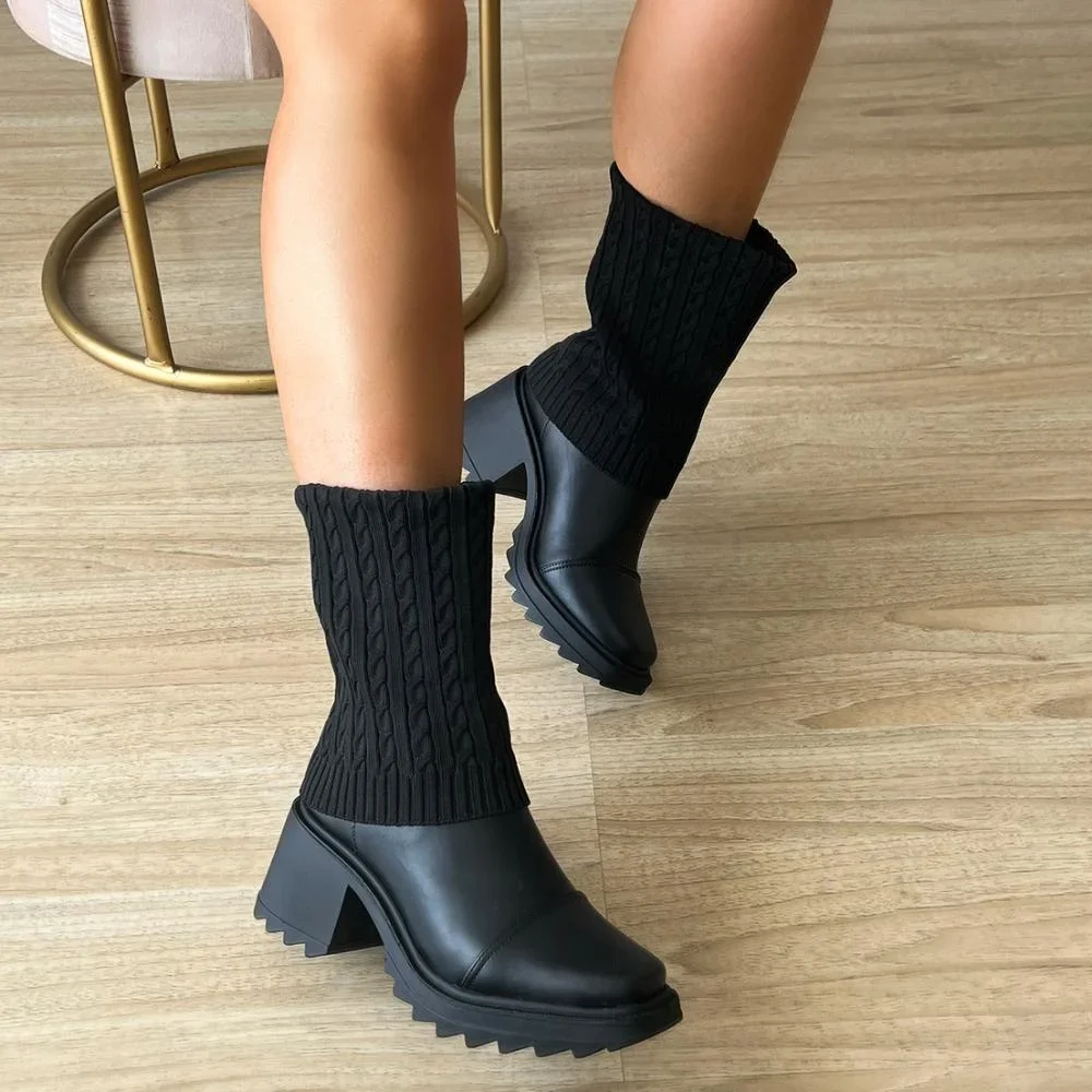 Bota Meia Betina Preto Preto 3
