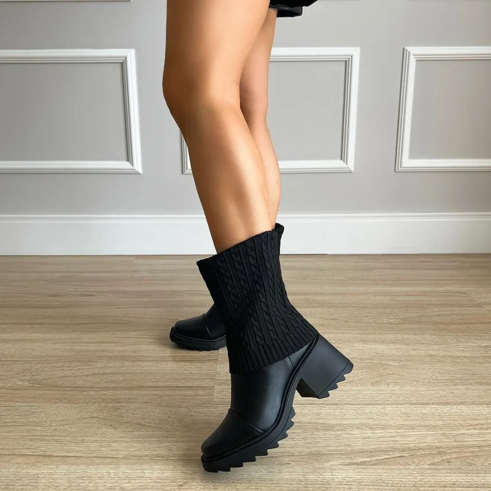 Bota Meia Betina Preto Preto 4