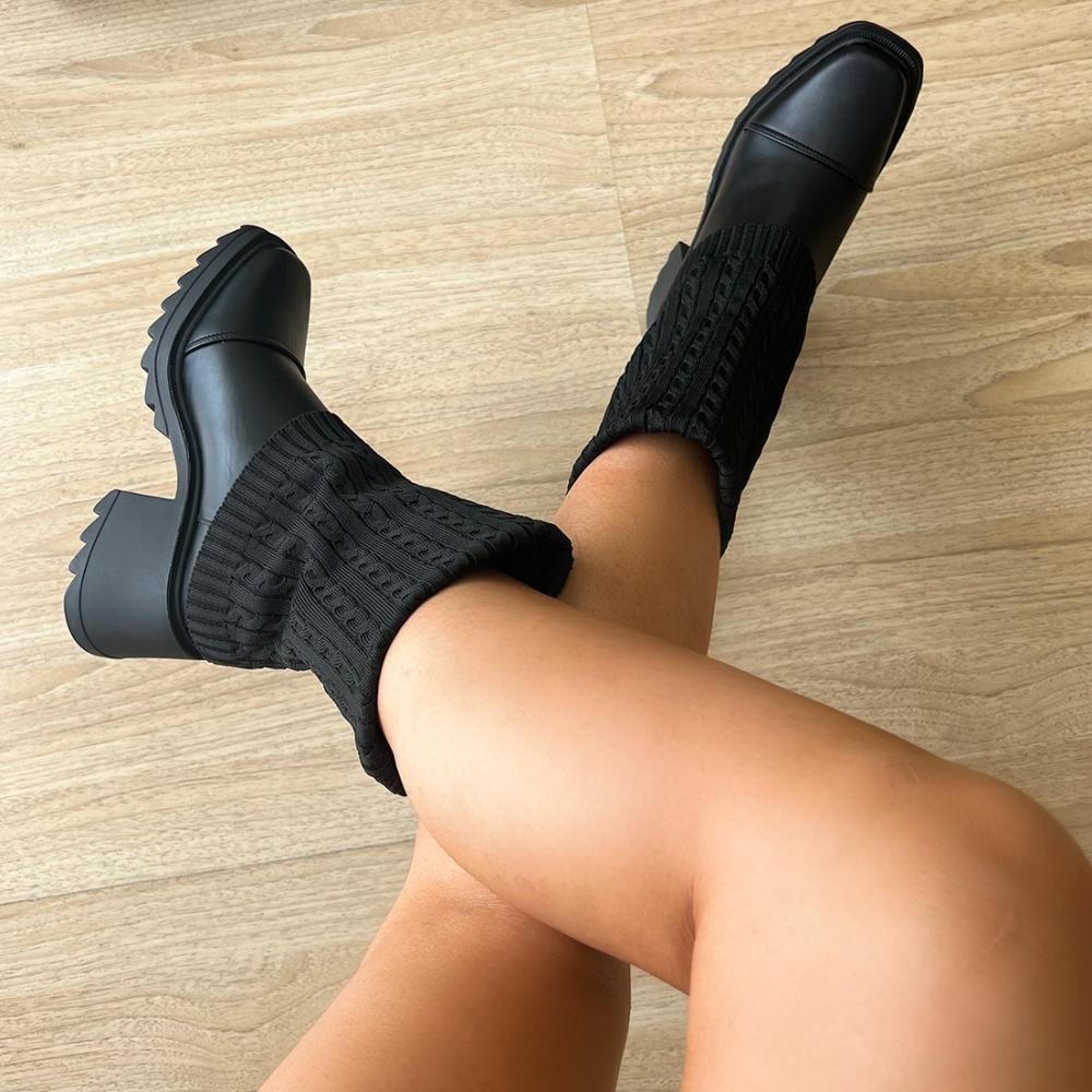 Bota Meia Betina Preto Preto 6