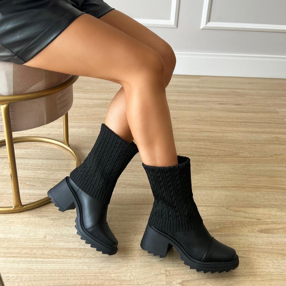 Bota Meia Betina Preto Preto 7