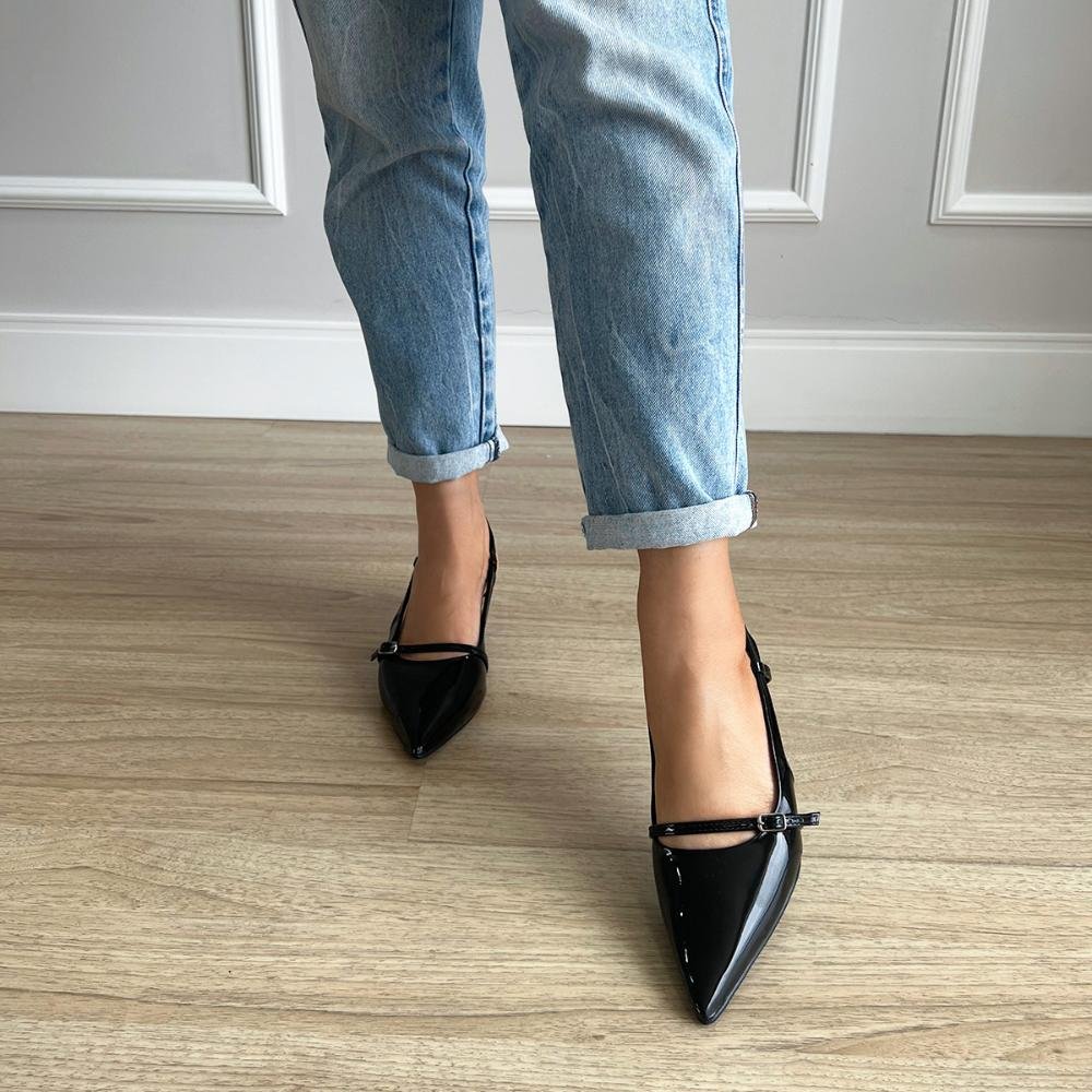 Sapato Scarpin Slingback Salto Baixo Keila Preto Preto 2