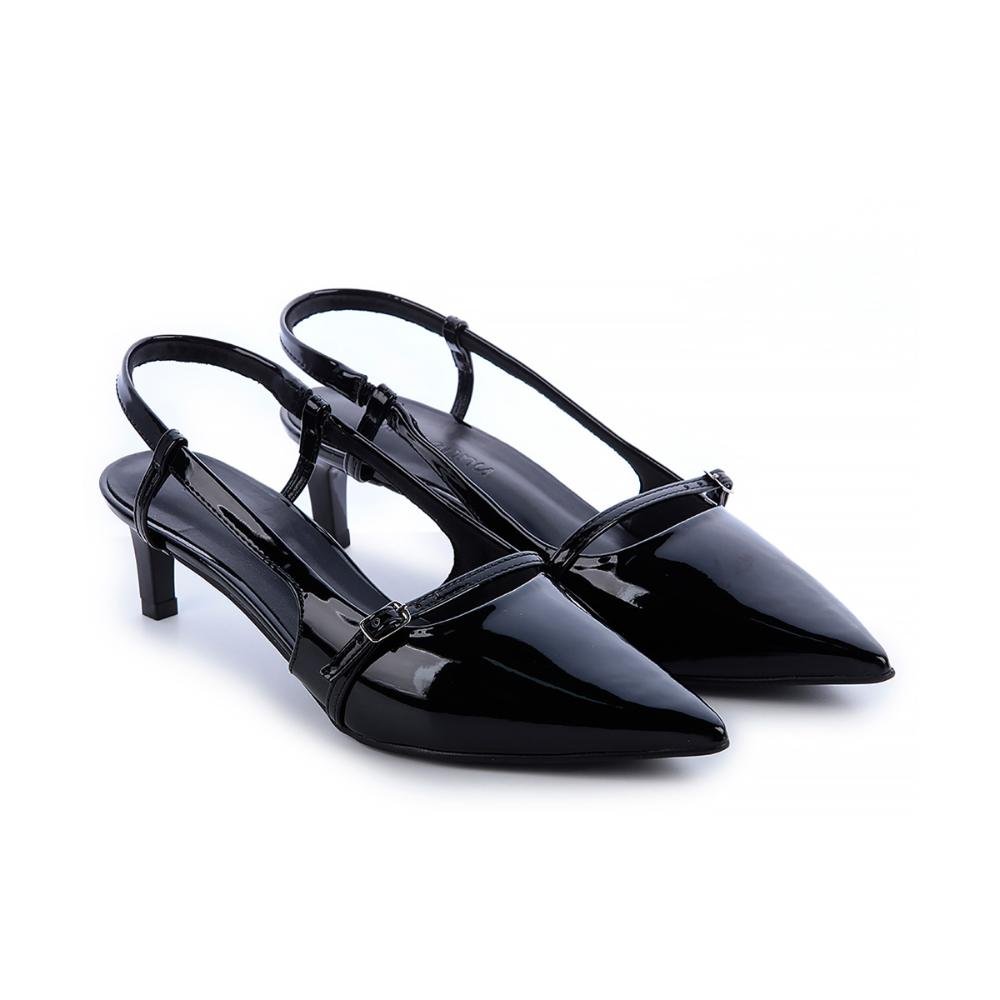 Sapato Scarpin Slingback Salto Baixo Keila Preto Preto 3