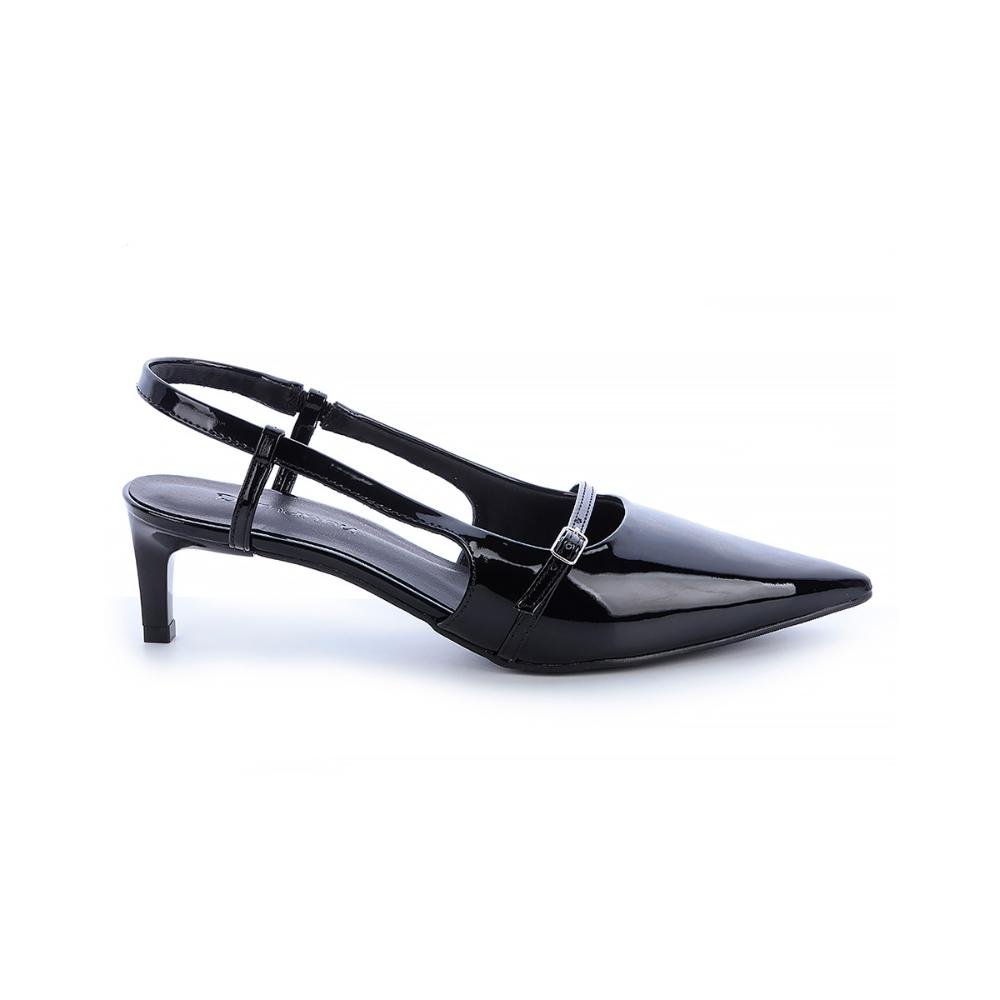 Sapato Scarpin Slingback Salto Baixo Keila Preto