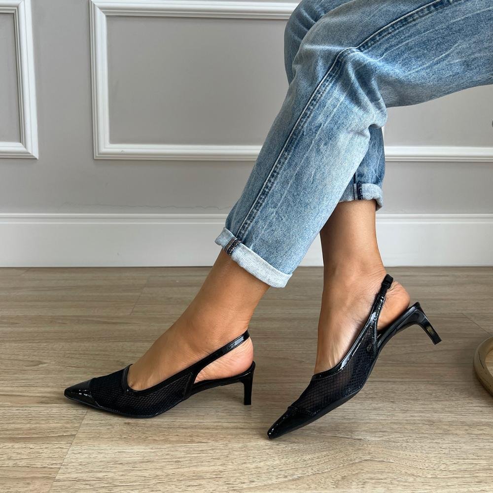 Sapato Scarpin Tela Kate Preto Preto 2