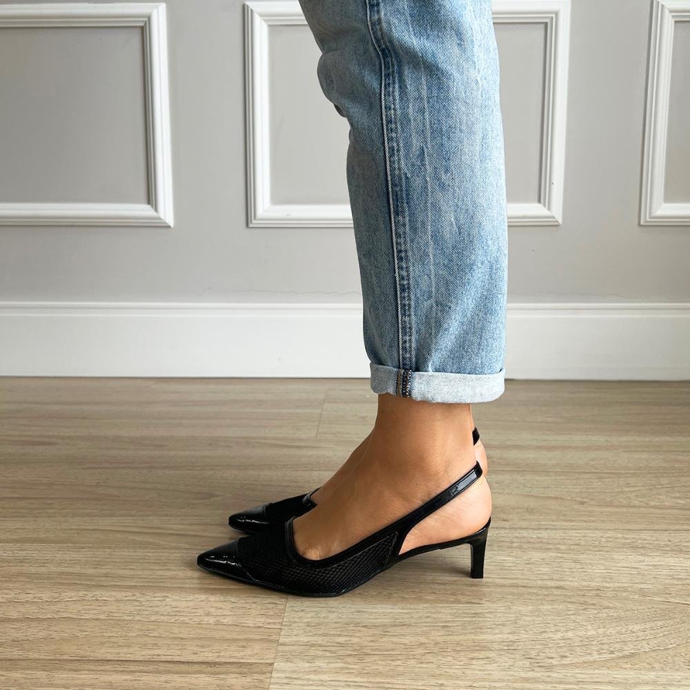 Sapato Scarpin Tela Kate Preto Preto 4