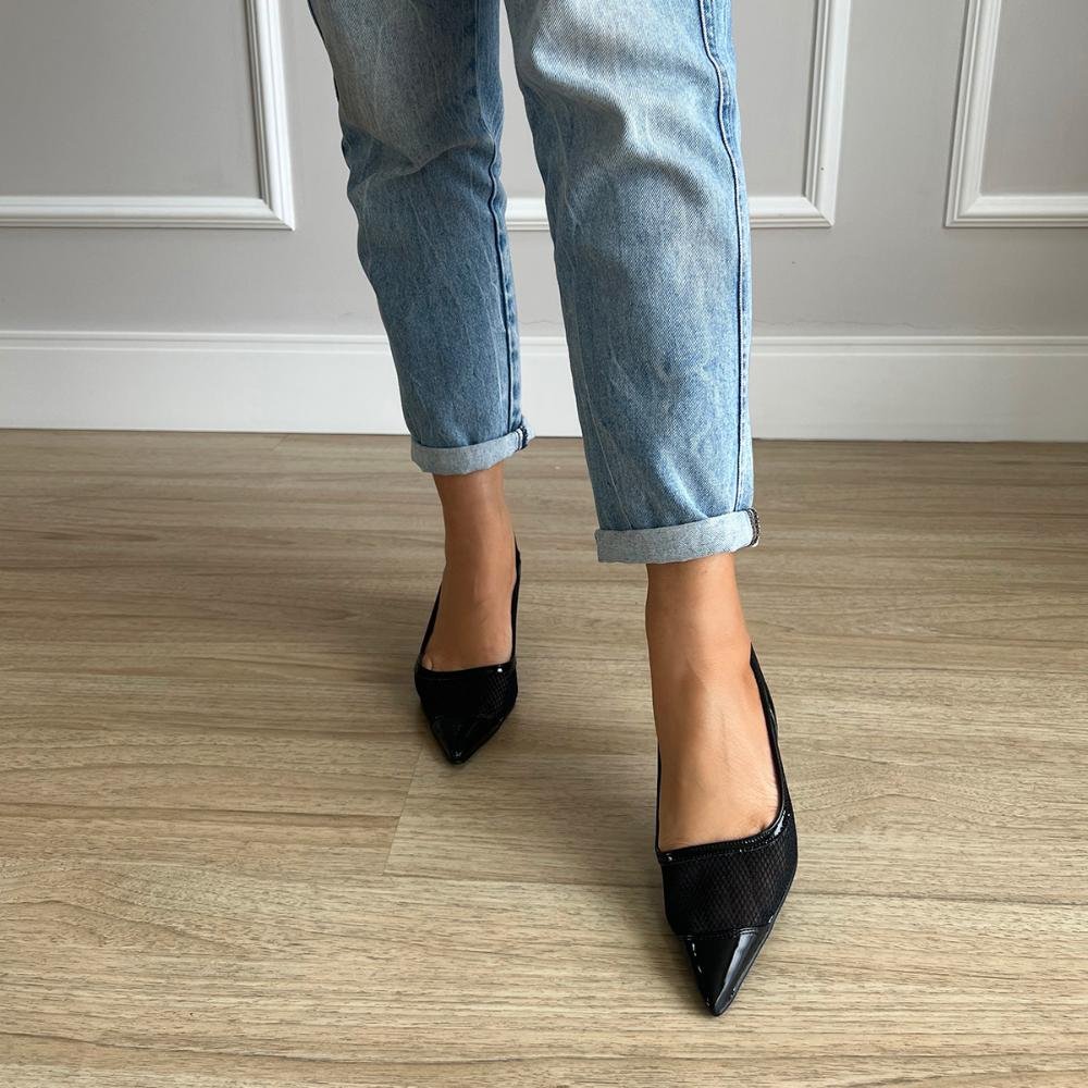 Sapato Scarpin Tela Kate Preto Preto 6