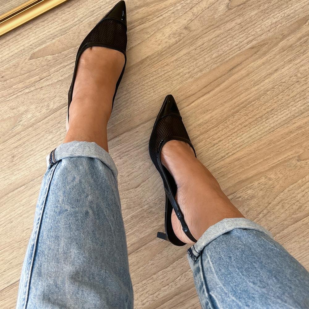 Sapato Scarpin Tela Kate Preto Preto 7