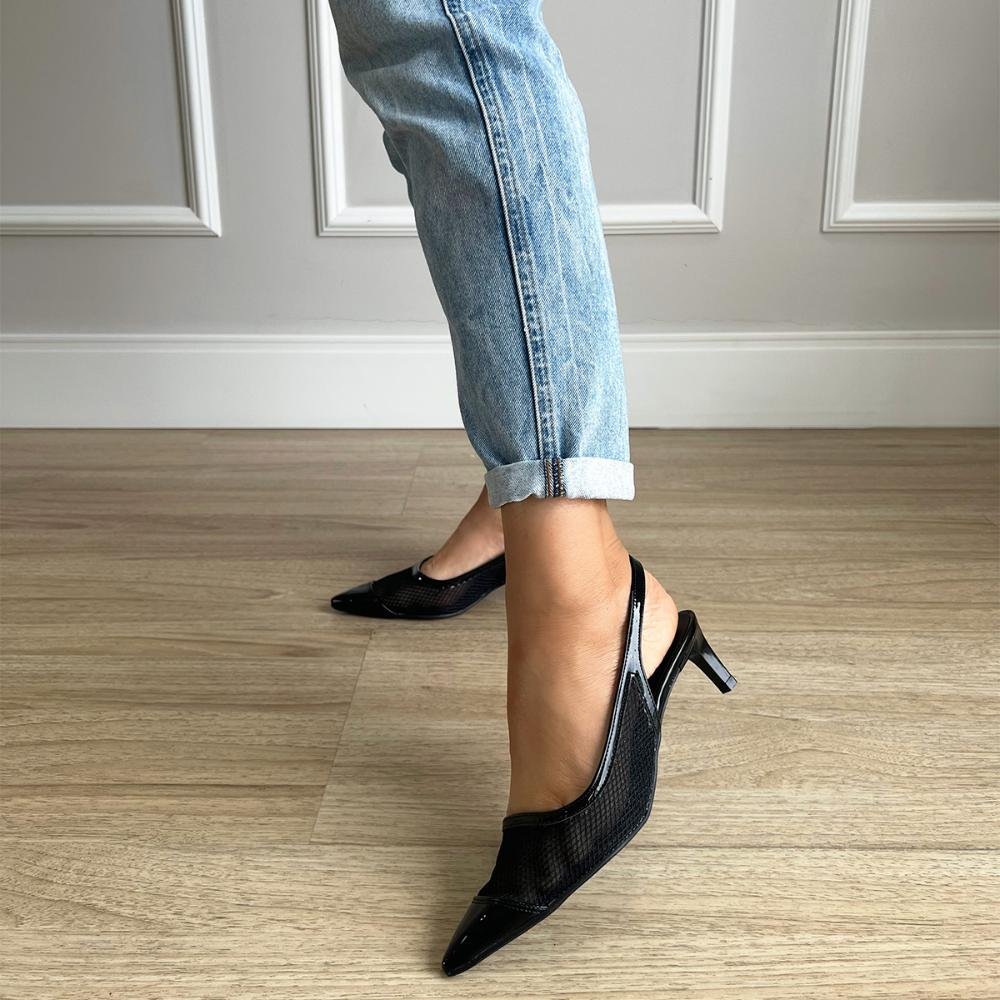 Sapato Scarpin Tela Kate Preto Preto 8