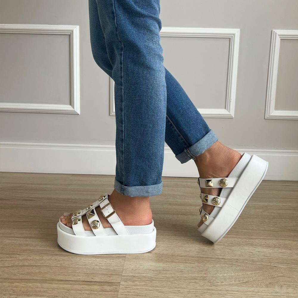 Flat Tamanco Letty Branco Branco 5