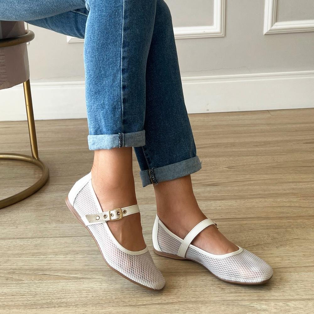 Sapatilha Ariel Tela Off White Branco 5