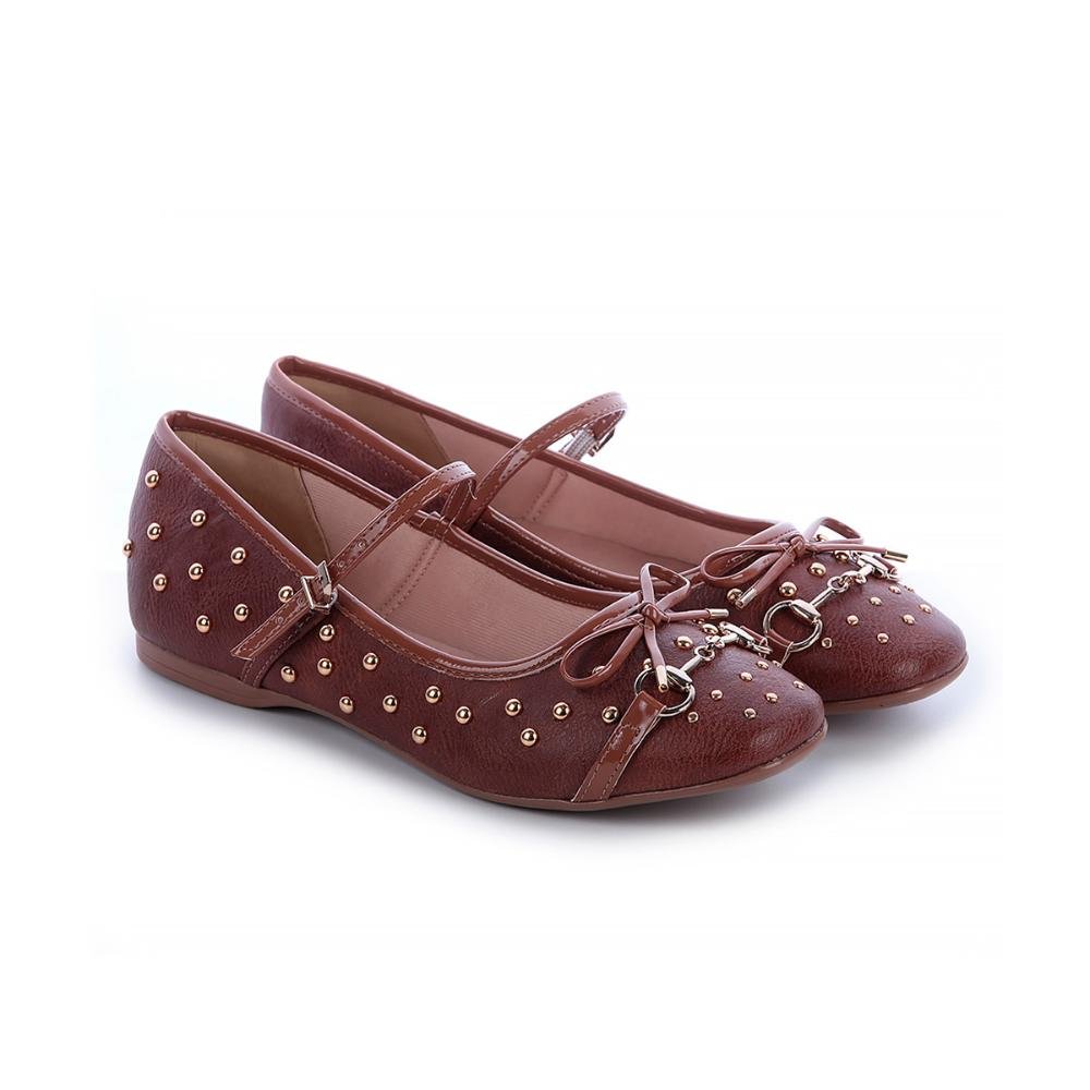 Sapatilha Amanda Tachas Laço Caramelo Marrom 3