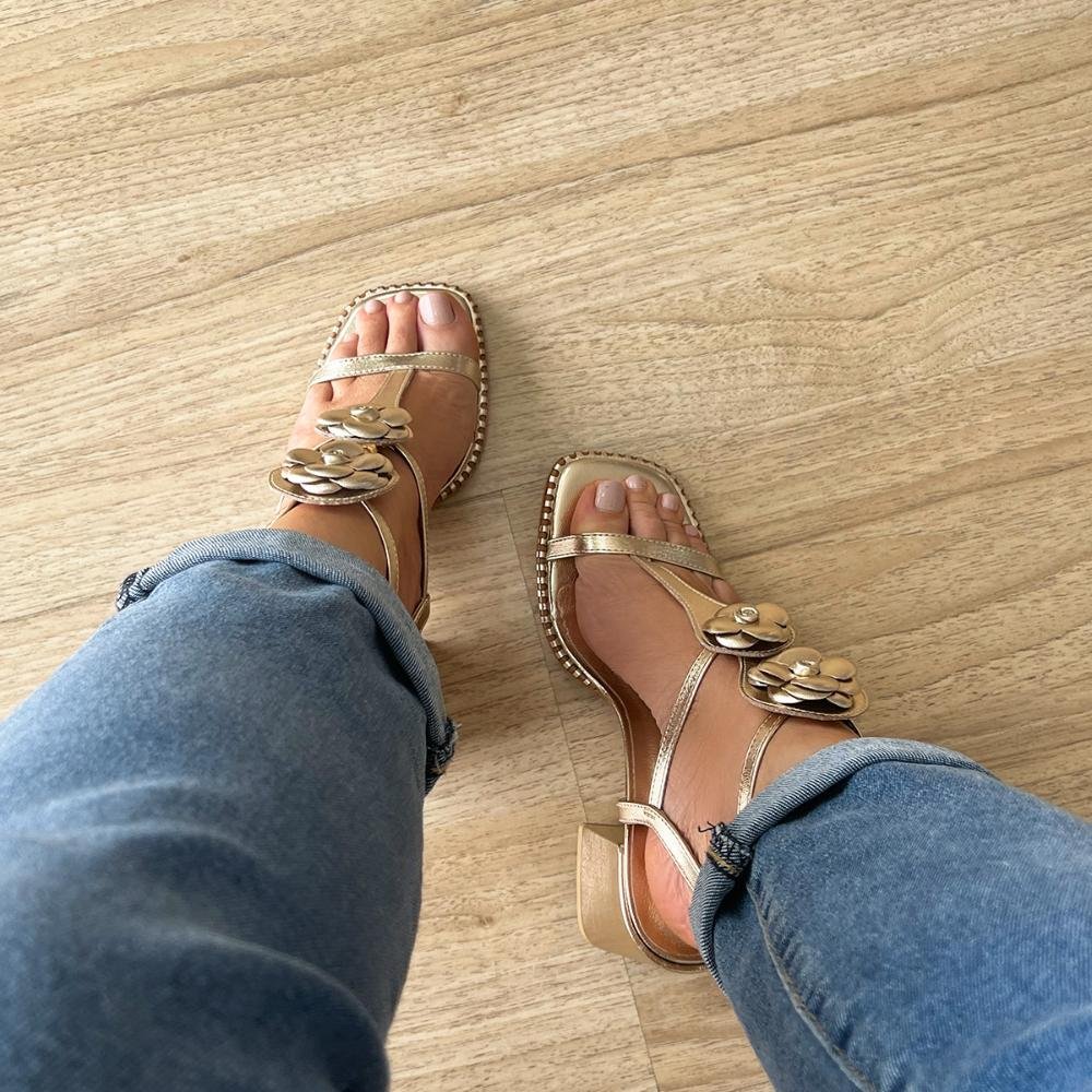 Sandália Keila Flores Ouro Light Dourado 6