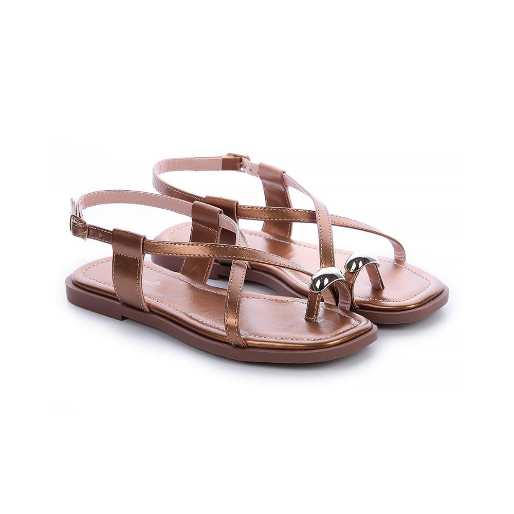 Sandália Rasteira Samira Dedo Bronze com Dourado Marrom 3