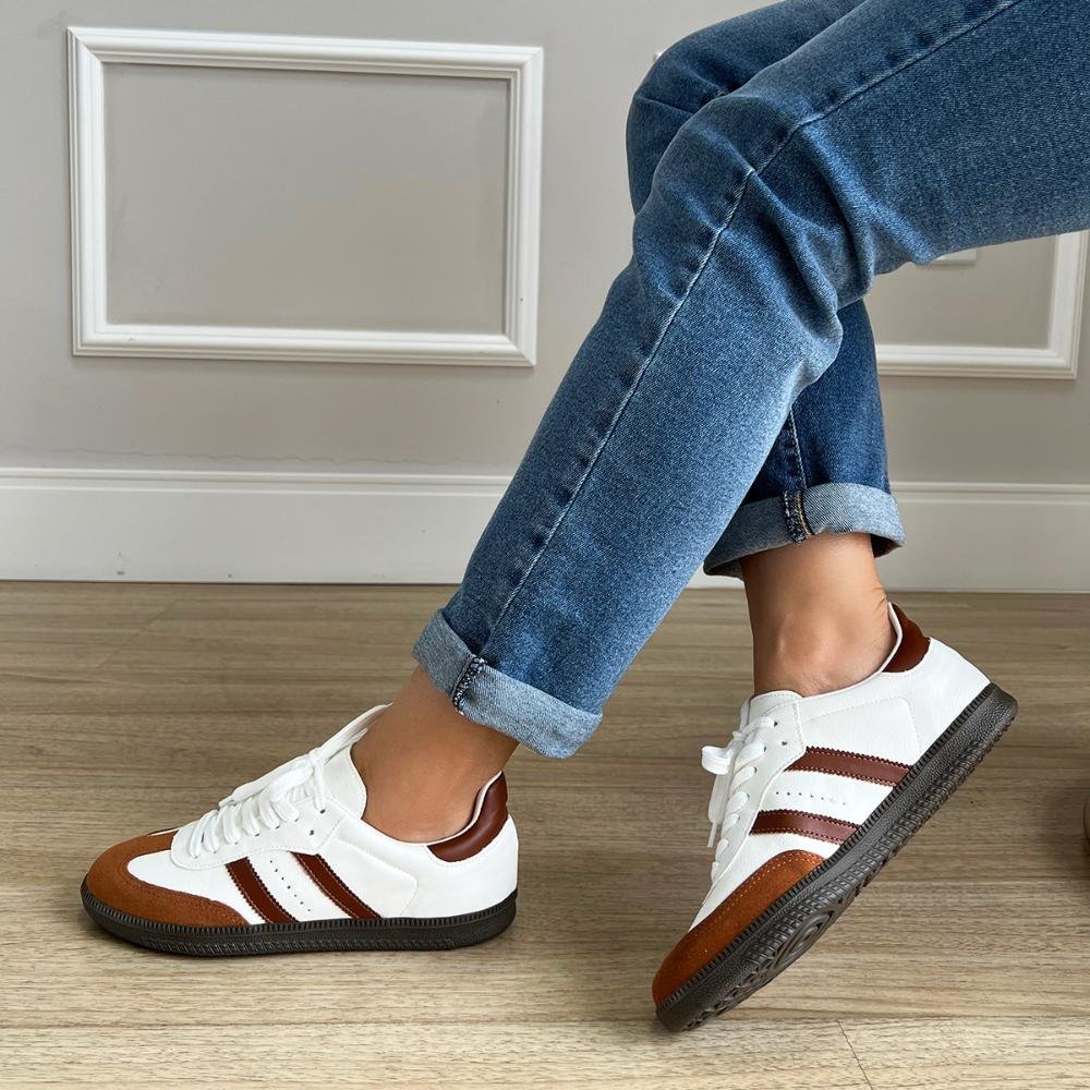 Tênis Flatform Manu Branco com Caramelo Branco 5