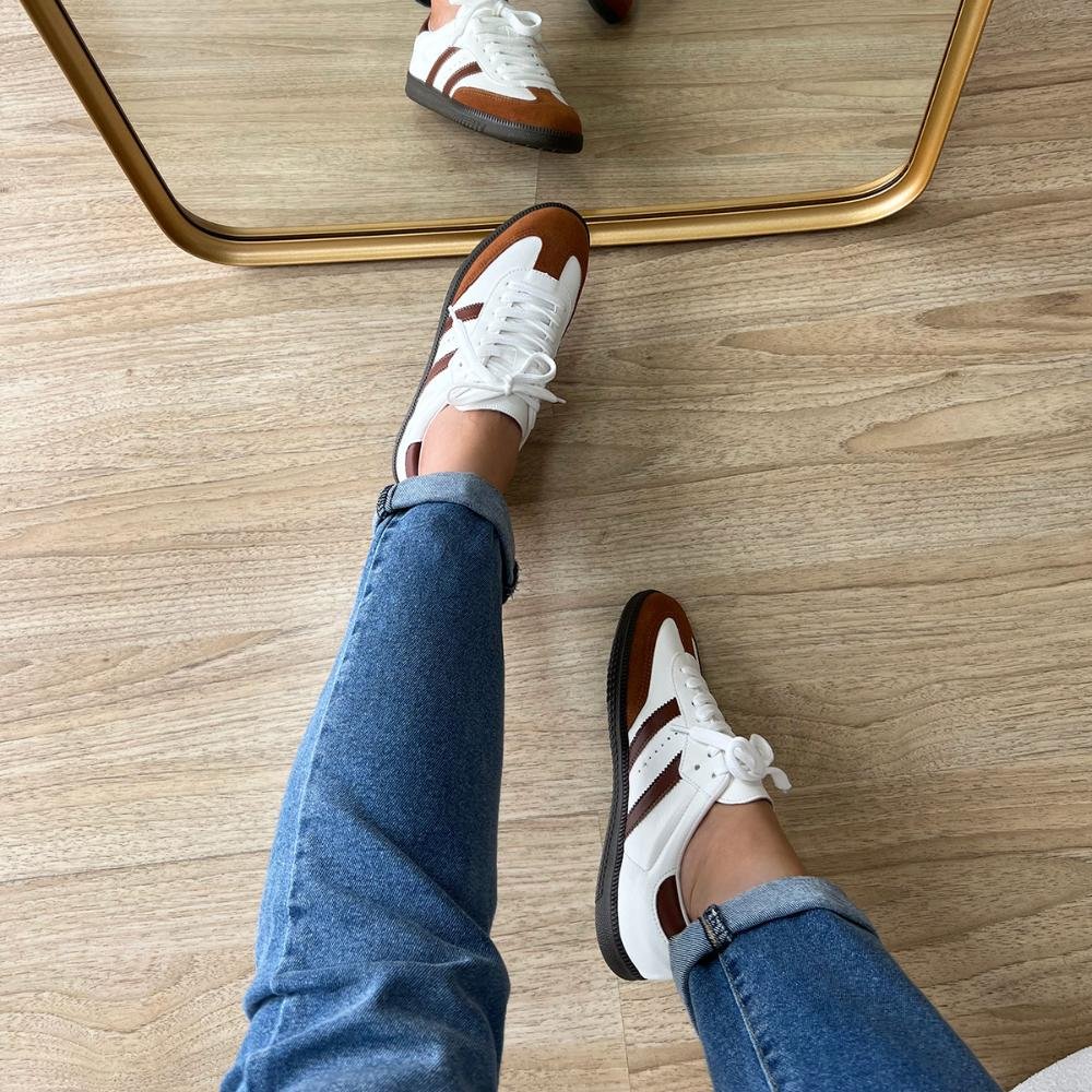 Tênis Flatform Manu Branco com Caramelo Branco 6