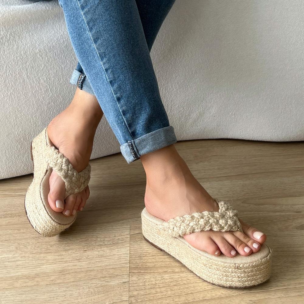 Sandália Tamanco Dedo Cordas Luna Bege Bege 4