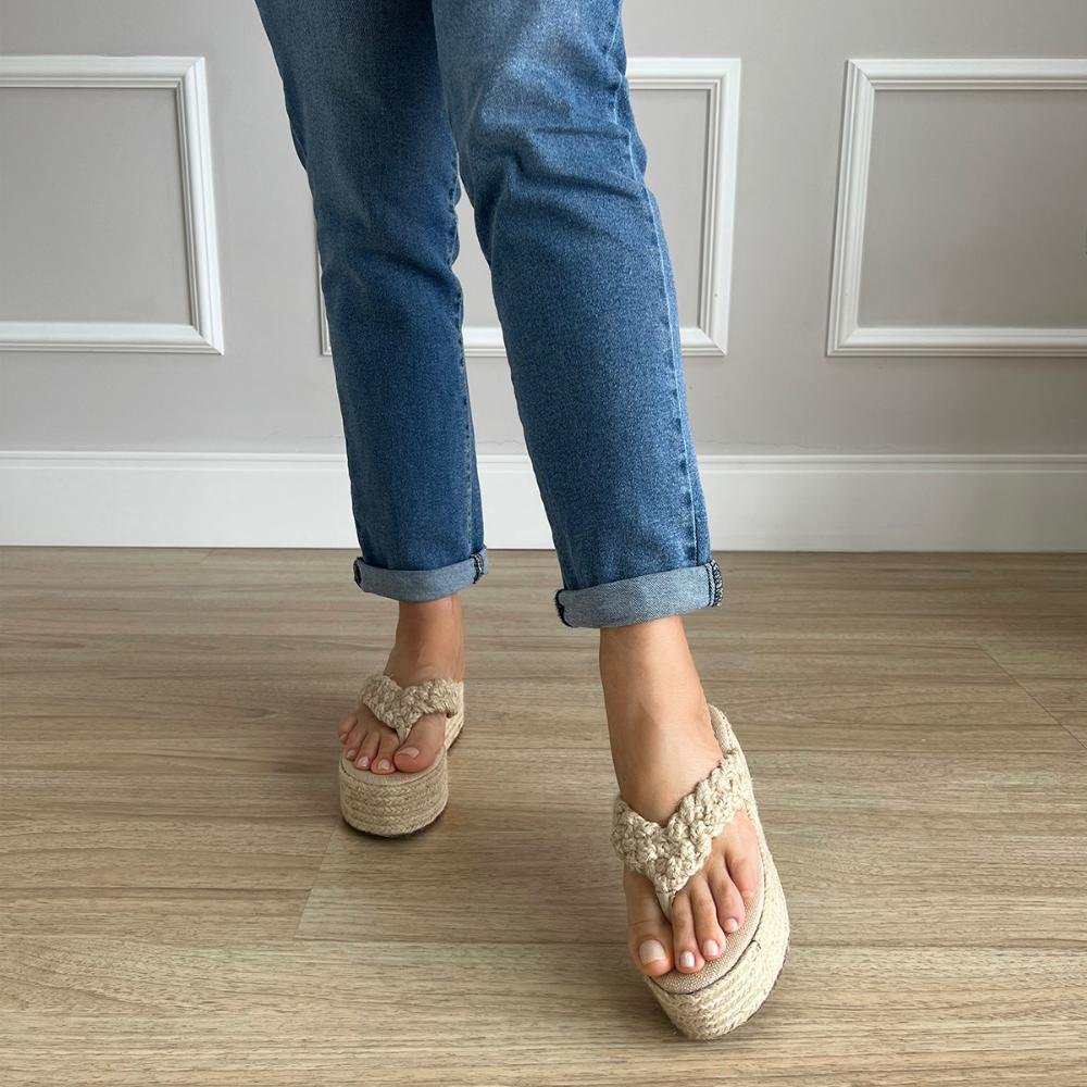 Sandália Tamanco Dedo Cordas Luna Bege Bege 6